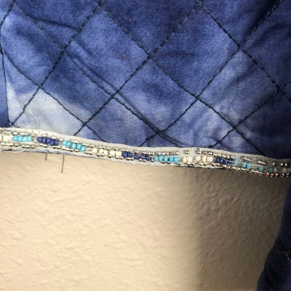 Mango MNG Blue & White Tie Dye Quilted Beaded Long Sleeve Jacket Large - Picture 13 of 16